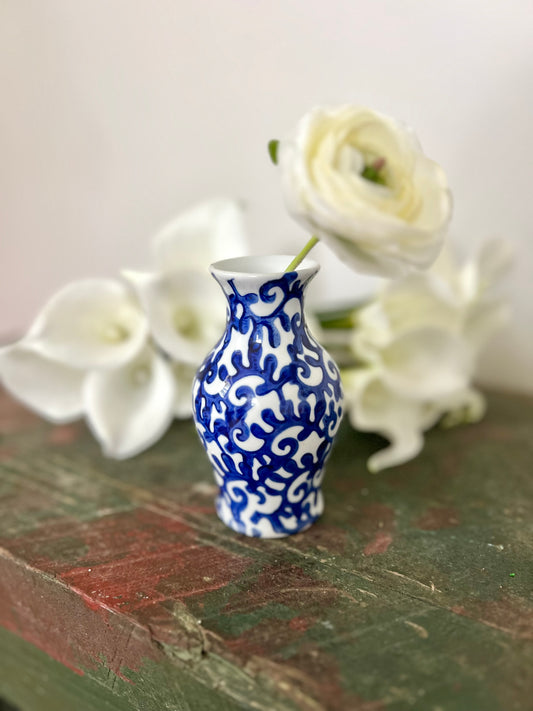 French Blue Porcelain Vase (Vine)