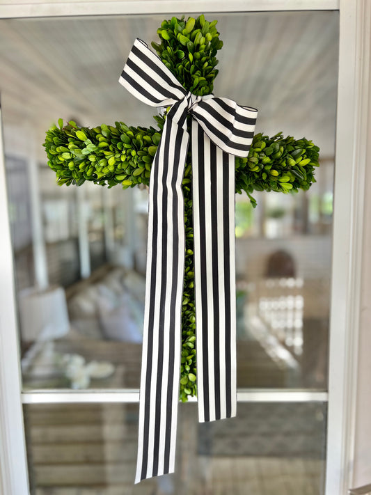 Boxwood Cross Wreath (Black Ribbon)