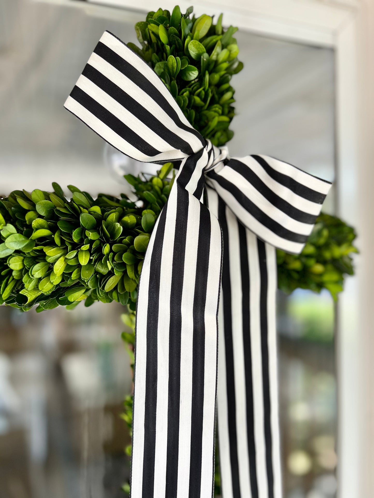 Boxwood Cross Wreath (Black Ribbon)